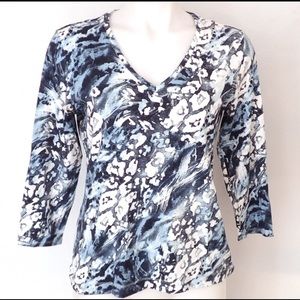 Chico’s Blue White Watercolor V Neck Top